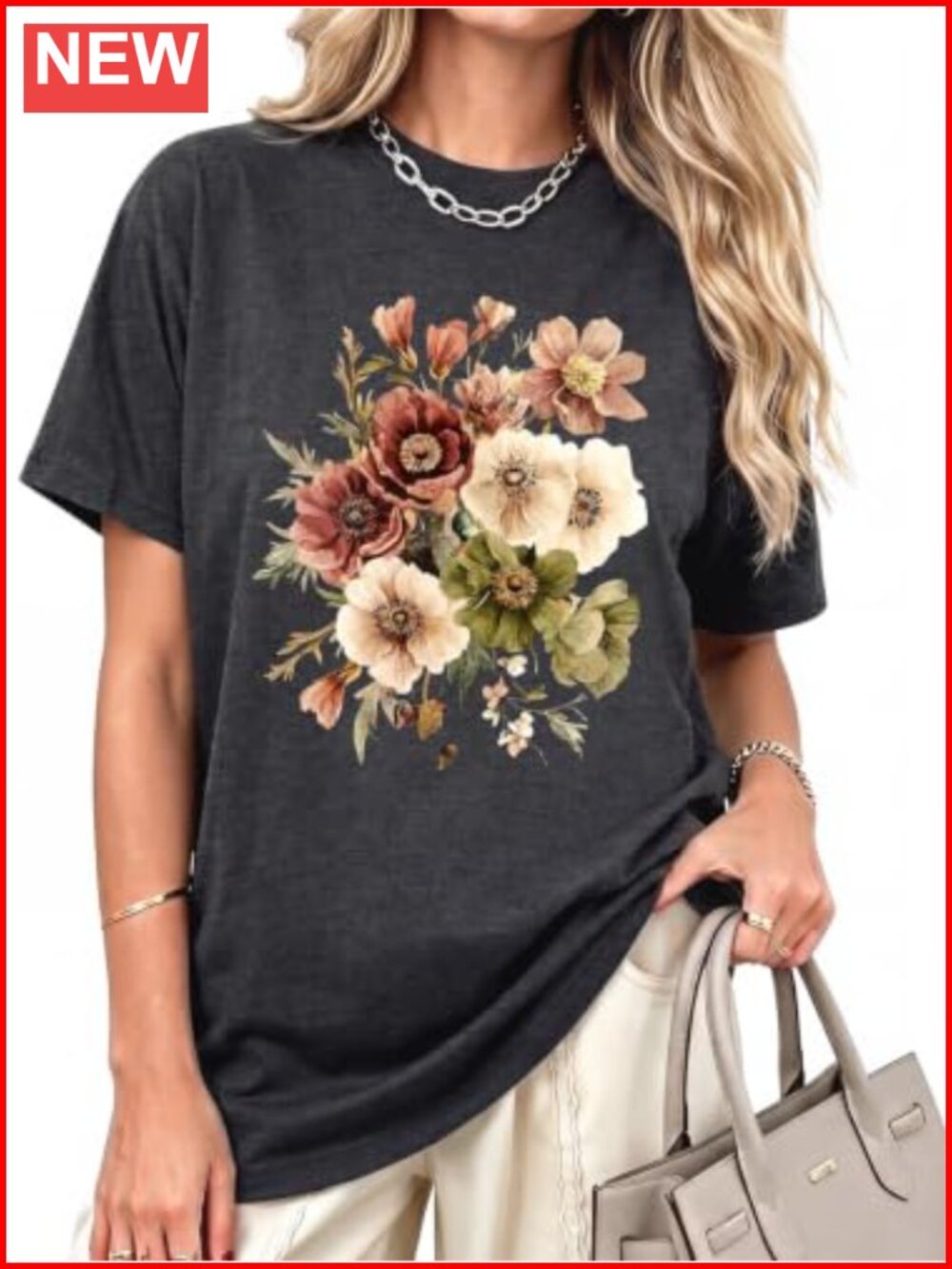 Oversized Vintage Graphic Tee Boho Floral Cotton Blend Women's T-Shirt